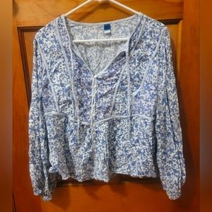 Old Navy | Long Sleeve Floral Lantern Sleeve Blouse | Size L | Blue/White